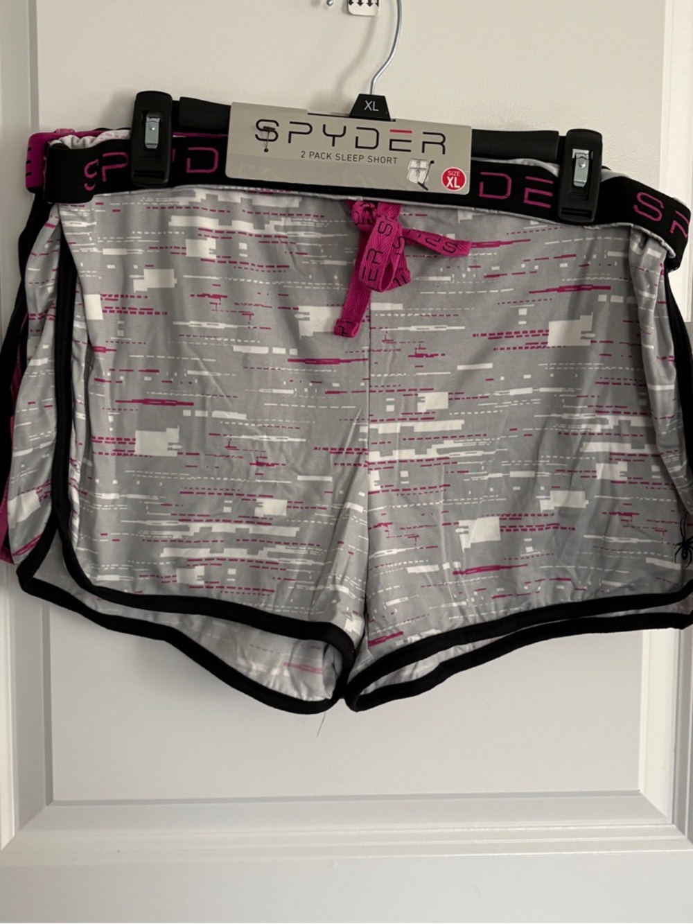 Spyder 2-pack sleep shorts with wide logo branded waist band, size XL